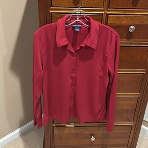 Ann Taylor Women's Red Button-Up Dress shirt, sz large, Christmas🎄, holiday top